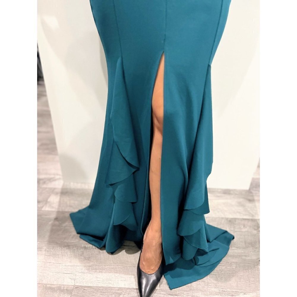 NWT Symphony Teal Green Ruffled Strapless Formal Gown $178 - Picture 5 of 11